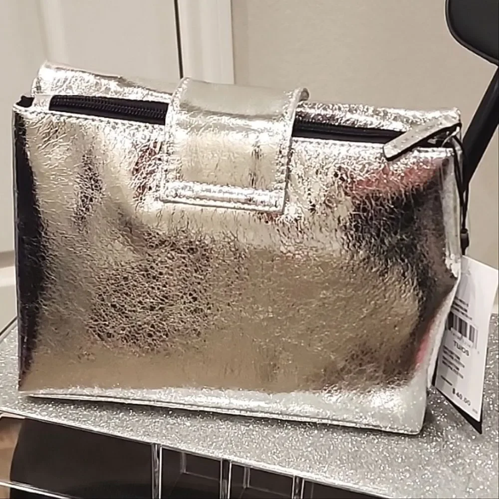 Kendall & Kylie‎ Metallic Silver Logo Hanging Travel Bag